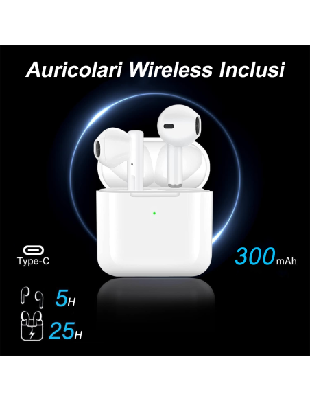 Smartwatch ULTRA 8 con Auricolari Wireless e Cinturino in Silicone Cassa da 46mm