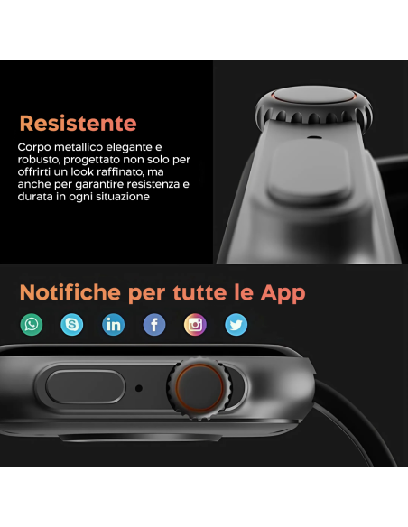 Smartwatch ULTRA 8 con Auricolari Wireless e Cinturino in Silicone Cassa da 46mm
