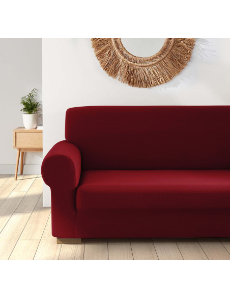 Copri Divano 4 Posti con Elastico Tinta Unita Antimacchia Tessuto Piquet