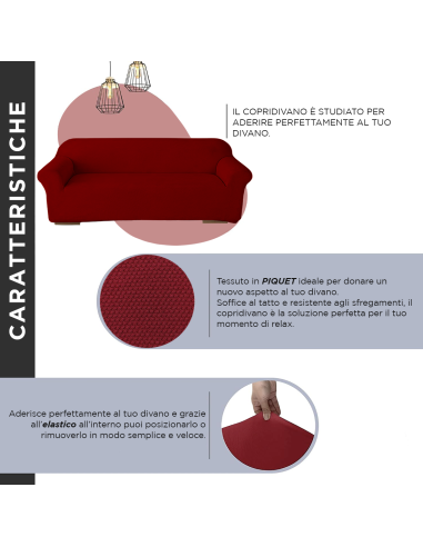Copri Divano 4 Posti con Elastico Tinta Unita...