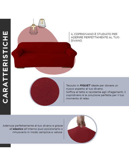 Copri Divano 4 Posti con Elastico Tinta Unita Antimacchia Tessuto Piquet