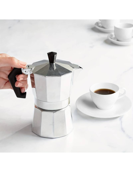 Moka Caffettiera Classica 3 Tazze Caffè Express Alluminio Manico Anti Scottatura