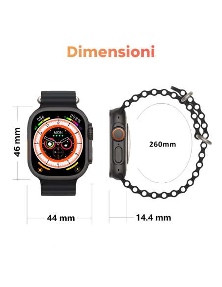 Smartwatch ULTRA 8 con Auricolari Wireless e Cinturino in Silicone Cassa da 46mm