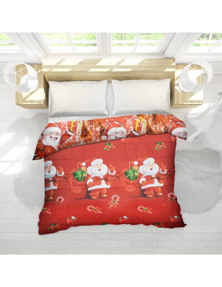 Trapunta Natalizia Matrimoniale Double Face Doppia Stampa con Babbo Natale