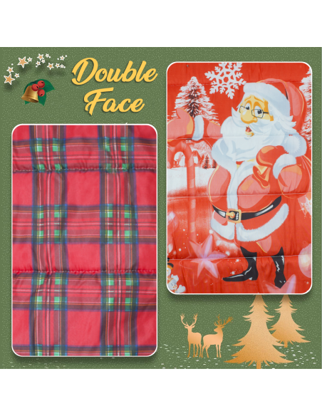 Trapunta Natalizia Matrimoniale Double Face Tartan e Stampa con Babbo Natale