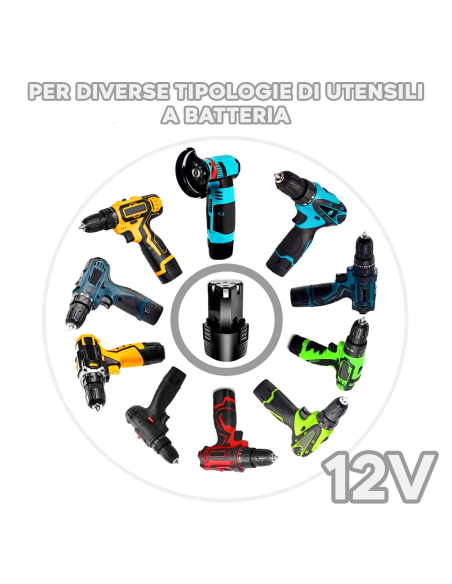 Batteria a Litio 12V Cilindrica Ricaricabile per Trapano e Utensili a Batteria