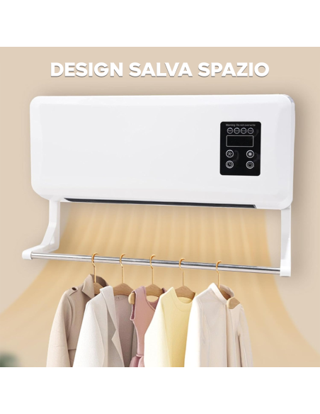 Stufa Elettrica da Parete 2200W Riscaldatore a Muro Scalda Bagno con Telecomando