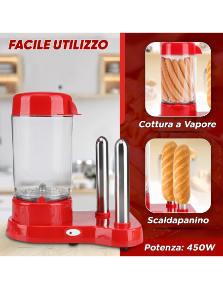 Macchina HotDog Cuoci Wurstel 450W Contenitore Cottura a Vapore con Porta Panino