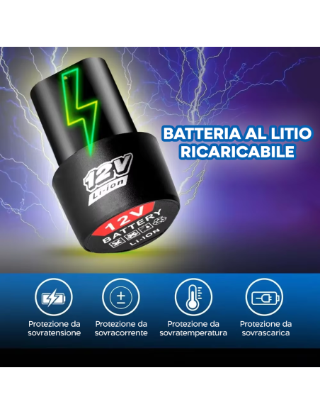 Batteria a Litio 12V Cilindrica Ricaricabile per Trapano e Utensili a Batteria