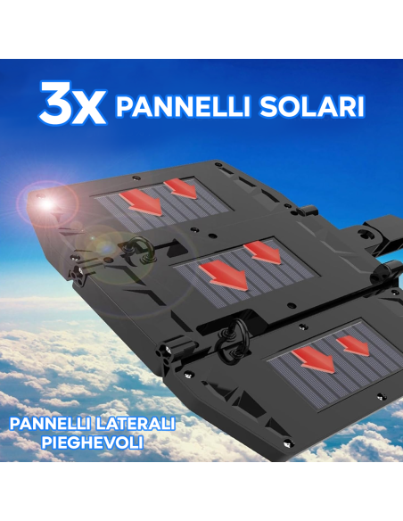 Mini Lampione Solare 3 Pannelli Integrati 216 LED Faro Luce Bianca e Telecomando