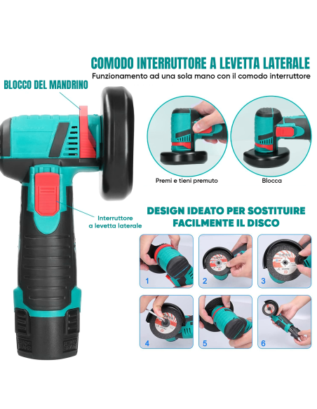 Mini Smerigliatrice Flex Wireless Doppia Batteria 12V 76MM 19500RPM e Valigetta