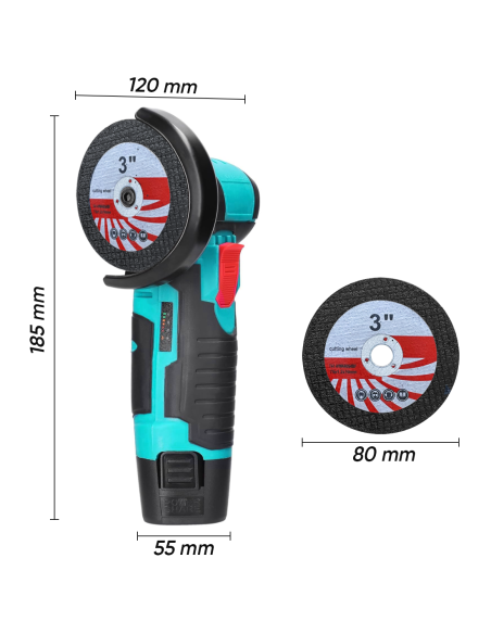Mini Smerigliatrice Flex Wireless Doppia Batteria 12V 76MM 19500RPM e Valigetta