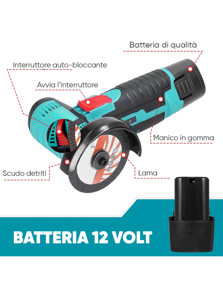 Mini Smerigliatrice Flex Wireless Doppia Batteria 12V 76MM 19500RPM e Valigetta