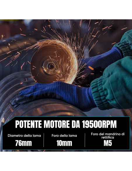 Mini Smerigliatrice Flex Wireless Doppia Batteria 12V 76MM 19500RPM e Valigetta