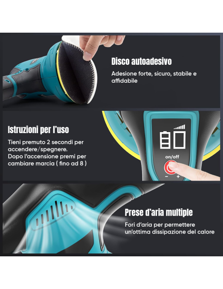 Lucidatrice Elettrica Levigatrice a Batteria 24V Auto e Pavimenti 8 Velocità