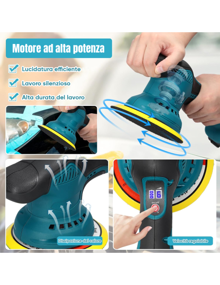 Lucidatrice Elettrica Levigatrice a Batteria 24V Auto e Pavimenti 8 Velocità