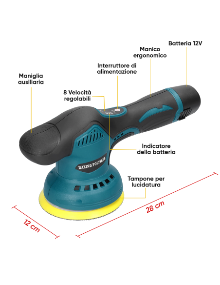 Lucidatrice Elettrica Levigatrice a Batteria 24V Auto e Pavimenti 8 Velocità