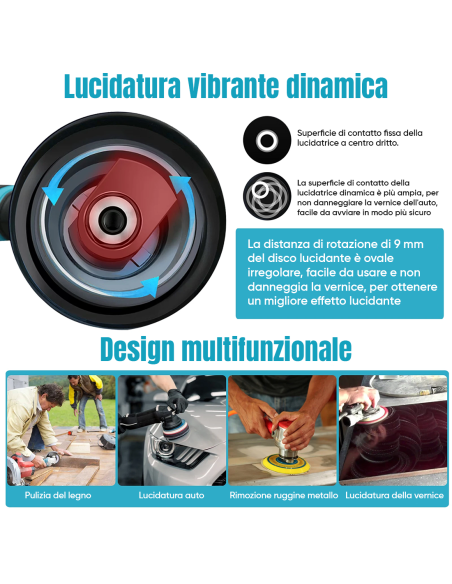 Lucidatrice Elettrica Levigatrice a Batteria 24V Auto e Pavimenti 8 Velocità