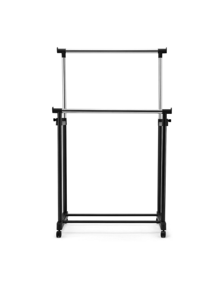 Stand Appendiabiti Doppia Asta Altezza Regolabile Ruote Girevoli e Poggia Scarpe