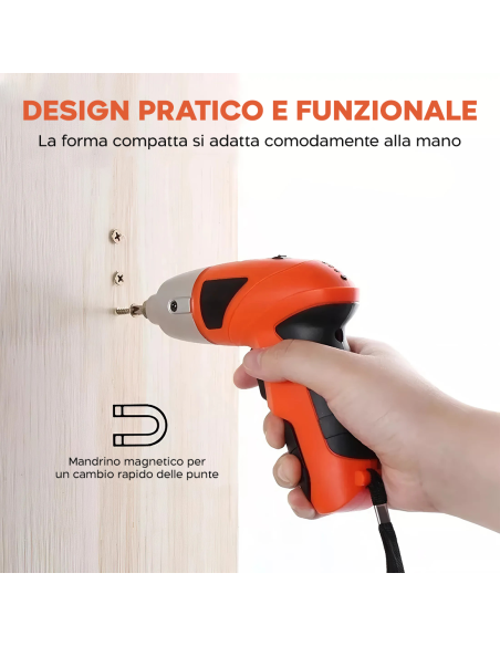 Mini Trapano Avvitatore 3.6V Batteria Ricaricabile Kit 45 Accessori e Valigetta