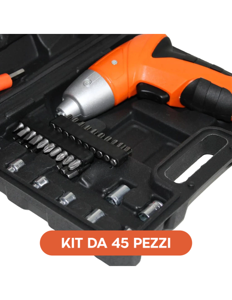 Mini Trapano Avvitatore 3.6V Batteria Ricaricabile Kit 45 Accessori e Valigetta