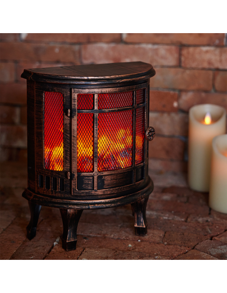 Caminetto Decorativo a Batteria Bronzo Effetto Fiamma Camino Compatto a Batteria