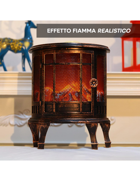 Caminetto Decorativo a Batteria Bronzo Effetto Fiamma Camino Compatto a Batteria