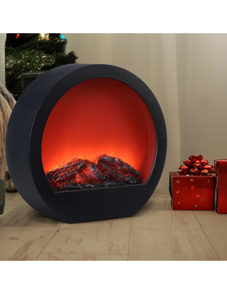Caminetto Tondo Decorativo Moderno con LED Effetto Fiamma Camino a Batteria