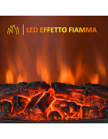Caminetto Tondo Decorativo Moderno con LED Effetto Fiamma Camino a Batteria