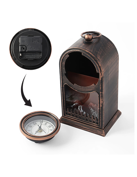 Orologio Decorativo da Tavolo Vintage con Camino a Batteria con Effetto Fiamma