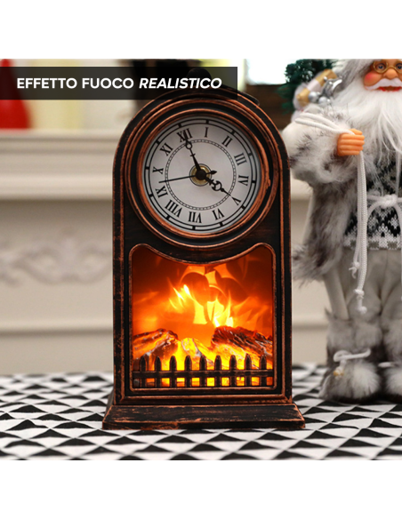 Orologio Decorativo da Tavolo Vintage con Camino a Batteria con Effetto Fiamma