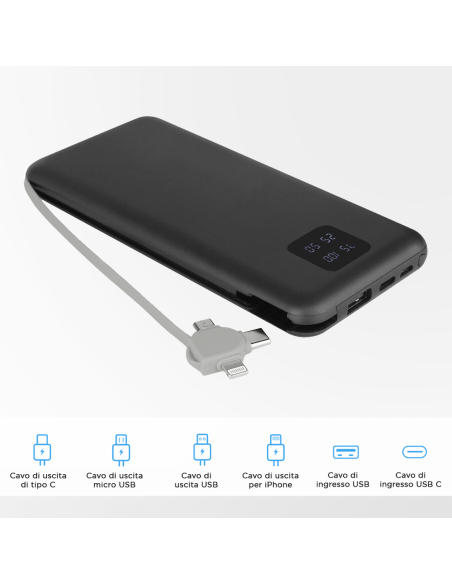 Powerbank 20000mAh Caricabatterie Rapido Portatile con 4 Ingressi USB