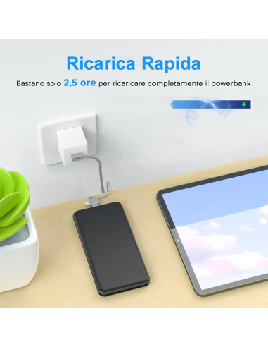 Powerbank 20000mAh Caricabatterie Rapido...
