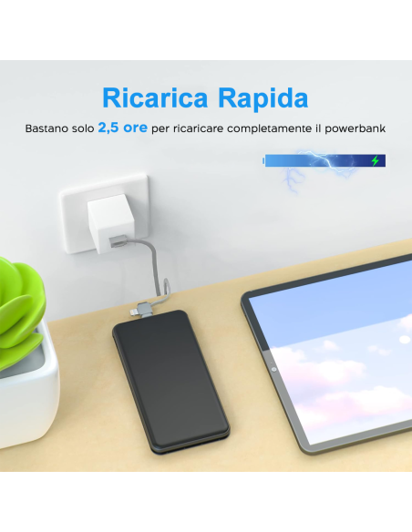 Powerbank 20000mAh Caricabatterie Rapido Portatile con 4 Ingressi USB