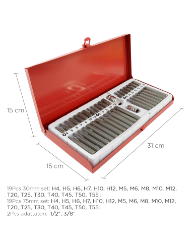 Set di Inserti Esagonali 40pz da 30 e 75mm per...