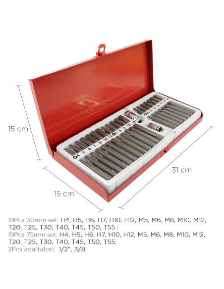 Set di Inserti Esagonali 40pz da 30 e 75mm per Trapano Avvitatore con Cassetta