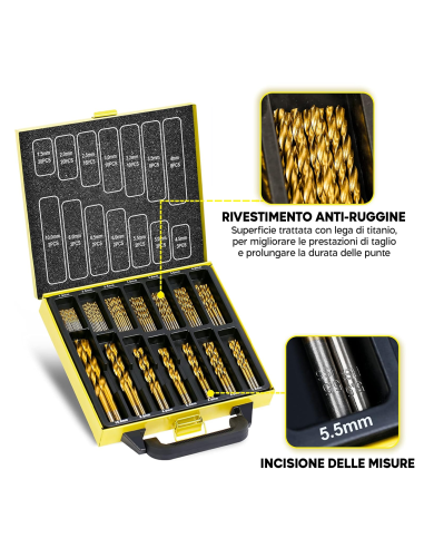 Set Punte per Trapano 100pz in Acciaio Anti...