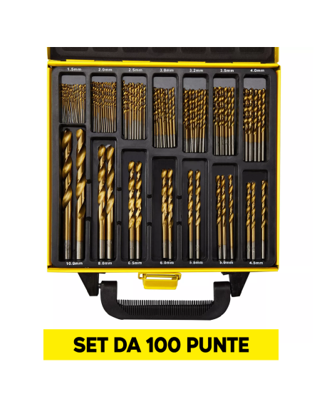 Set Punte per Trapano 100pz in Acciaio Anti Ruggine da 1,5 a 10mm con Valigetta