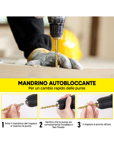 Set Punte per Trapano 100pz in Acciaio Anti...