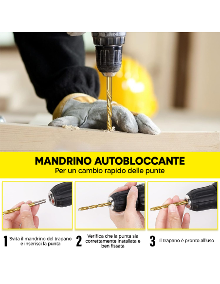 Set Punte per Trapano 100pz in Acciaio Anti Ruggine da 1,5 a 10mm con Valigetta