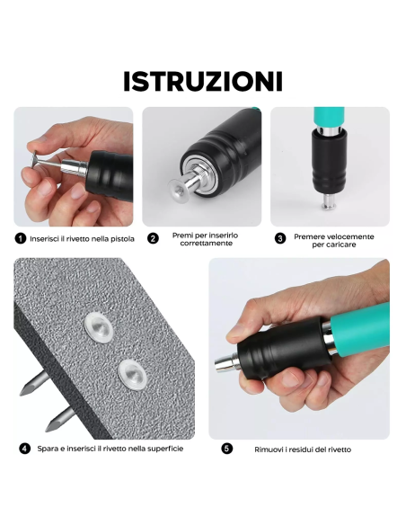 Pistola Spara Chiodi e Rivetti Rivettatrice Manuale in Acciaio ad Aria Compressa