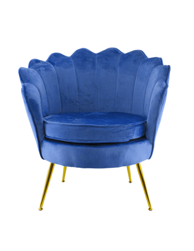 Image of Poltrona Schienale a Conchiglia VENERE in Velluto Vintage Piedi Oro da Salotto Blu Elettrico052