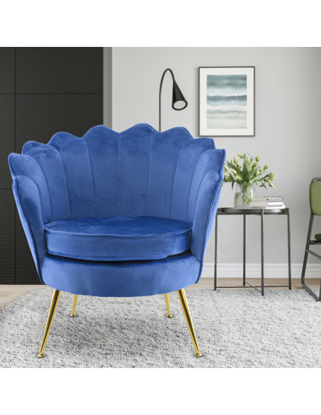 Poltrona Schienale a Conchiglia VENERE in Velluto Vintage Piedi Oro da Salotto