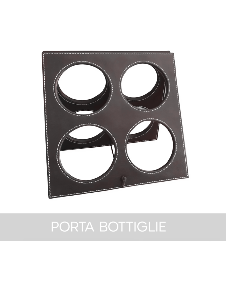 Porta Bottiglie di Vino in Eco Pelle da 4 Posti con Accessori Apri Bottiglia
