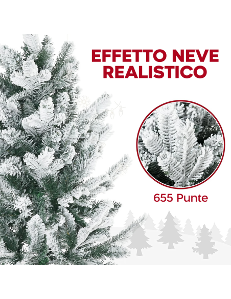 Albero di Natale CORTINA Innevato 210H 655 Rami Effetto Neve Base in Metallo