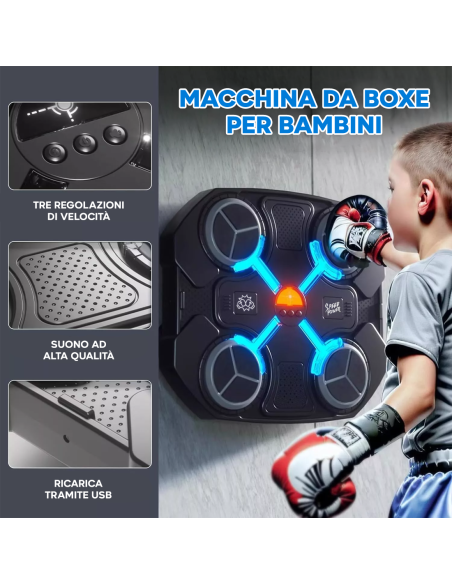 Macchina da Boxe Musicale per Bambini con Bluetooth Luci RGB Suoni con Guantoni