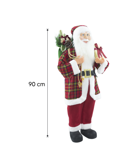 Babbo Natale con Abito Scozzese 144418 Addobbo Natalizio Decorazione da 90H cm