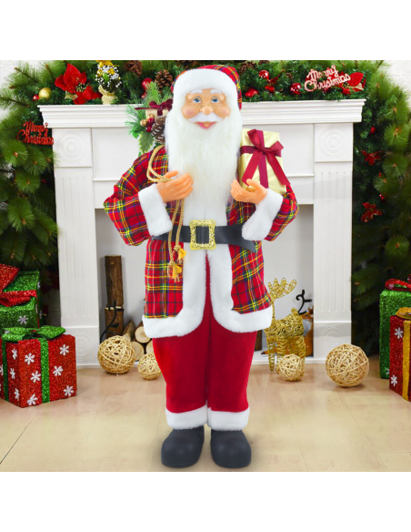 Babbo Natale con Abito Scozzese 144418 Addobbo Natalizio Decorazione da 90H cm