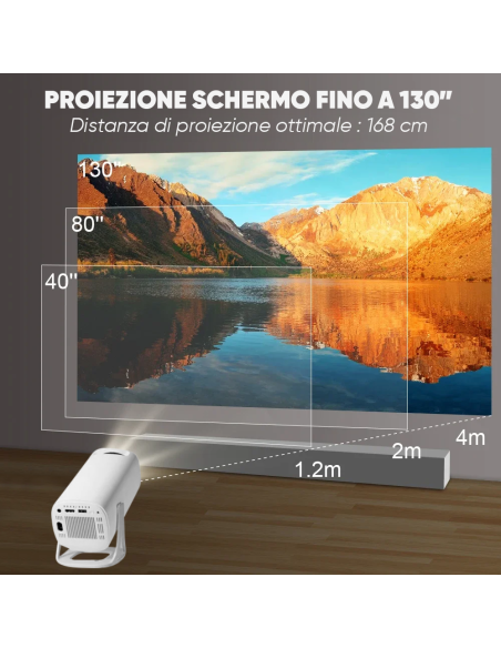 Proiettore 4K Ultra HD Portatile Wi-Fi Rotazione a 180° con Altoparlanti Hi-Fi