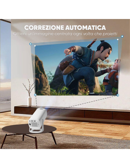 Proiettore 4K Ultra HD Portatile Wi-Fi Rotazione a 180° con Altoparlanti Hi-Fi